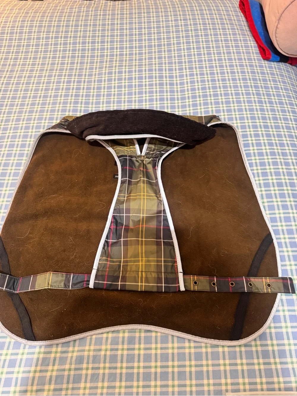 Barbour Olive, Black & Yellow Tartan dog rain coat - large